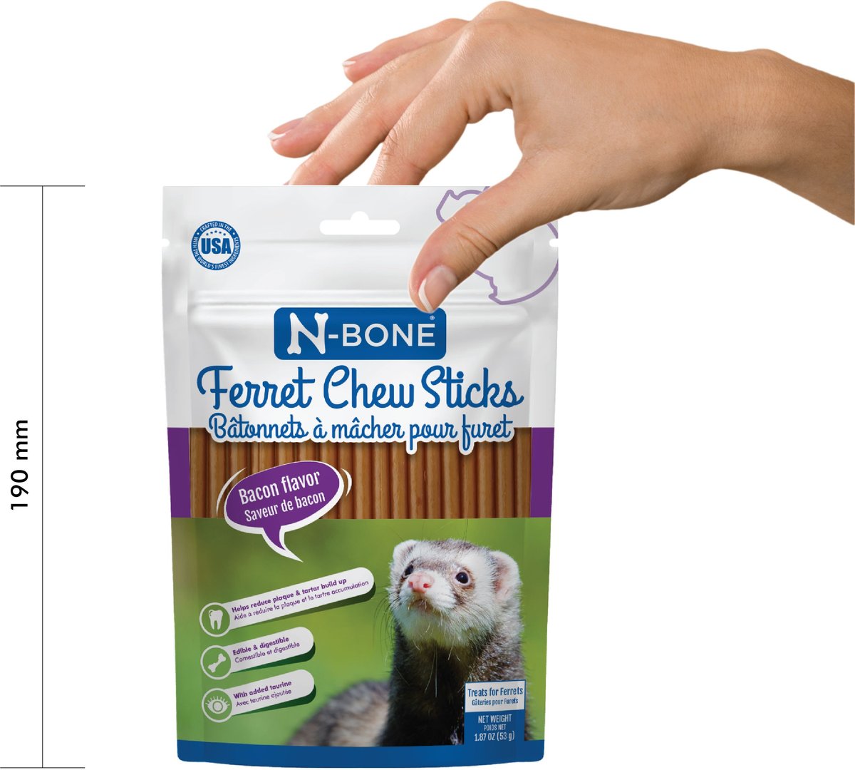 N-Bone Bacon Flavor Chew Sticks Ferret Treat， 1.87-oz bag