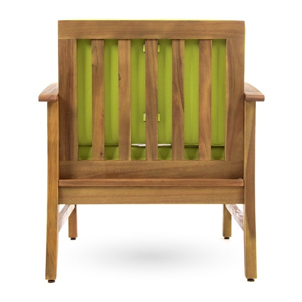 Zavier Outdoor Acacia Wood Club Chairs With Cushion， Teak Finish， Green