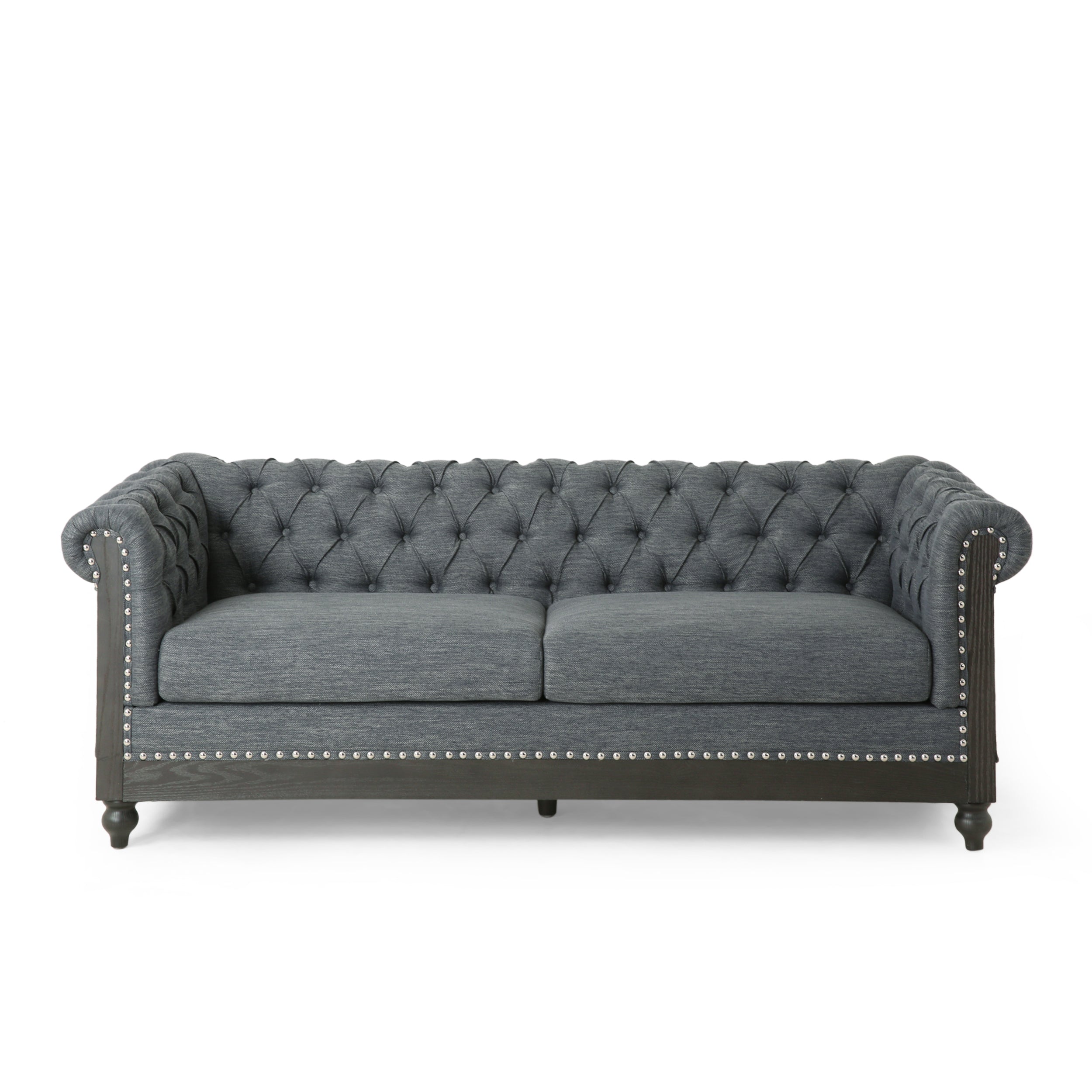 Kinzie Chesterfield Tufted Fabric 3 Seater Sofa with Nailhead Trim