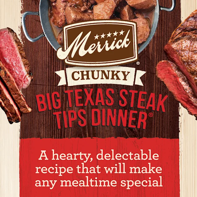 Merrick Grain Free Chunky Big Texas Steak Tips Dinner Canned Dog Food， 12.7 oz.， Case of 12