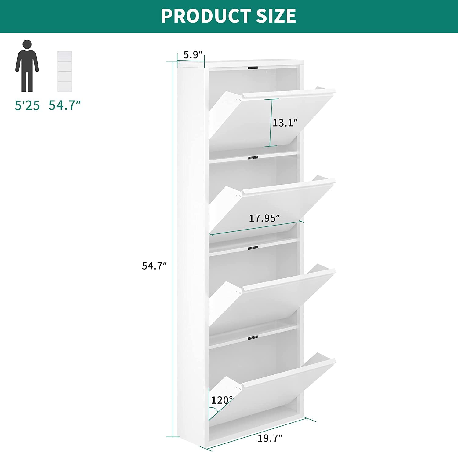 YITAHOME Metal Shoe Cabinet with 4 Flip Drawers， Wall Mounted and No-Assembly Steel Shoe Storage Cabinet， Steel Cabinet with Magnetic Gooseneck Drawer for Entryway， Hallway， and Corridor