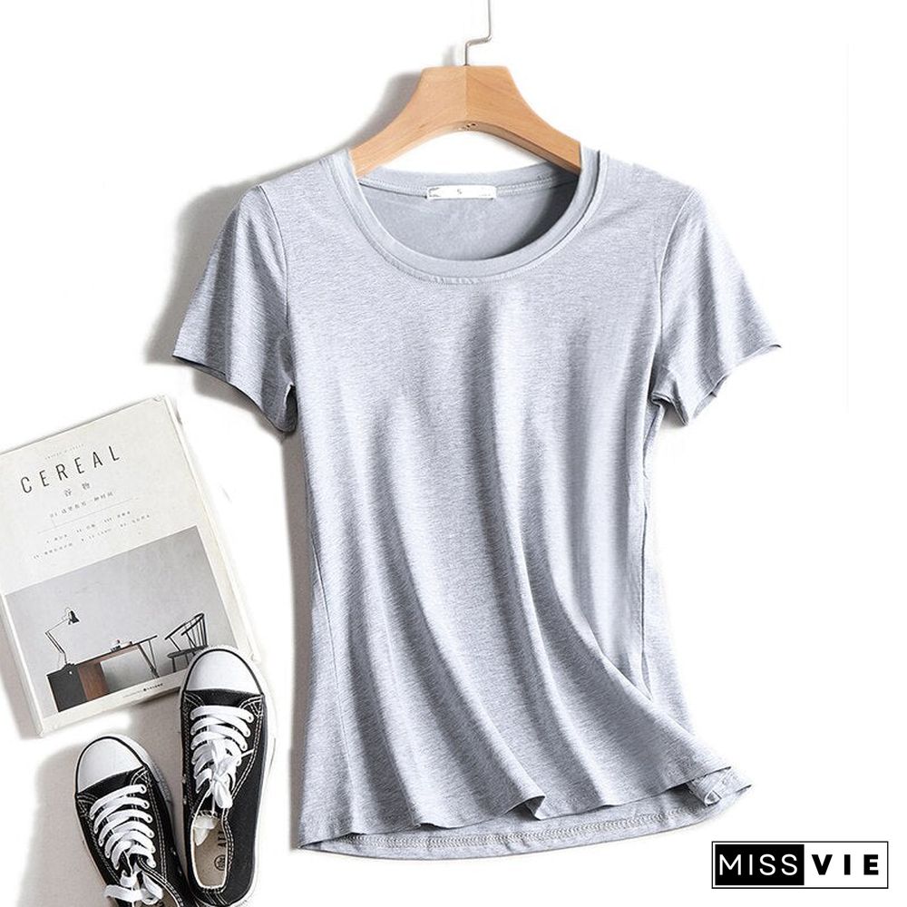 High Quality Plain T Shirt Women Cotton Elastic Basic T-Shirts Summer Tops Short Sleeve T-Shirt Women Tees Plus Size S-5Xl