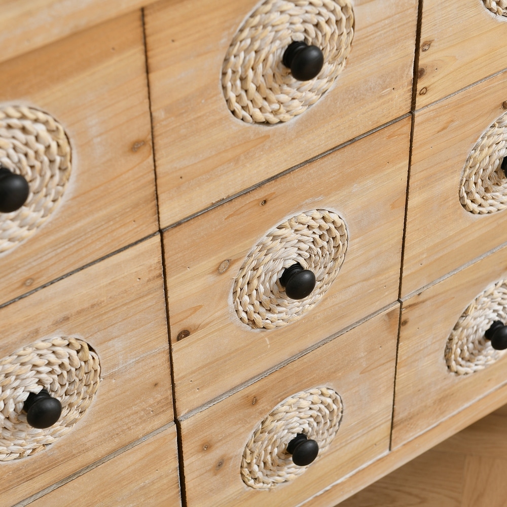 Rattan Retro Wooden Apothecary Chest Cabinet