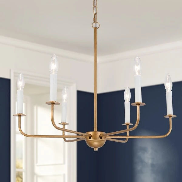 Modern Glam Candle Chandelier Brushed Brass Adjustable Dinging Room Light - Brushed Brass - D25