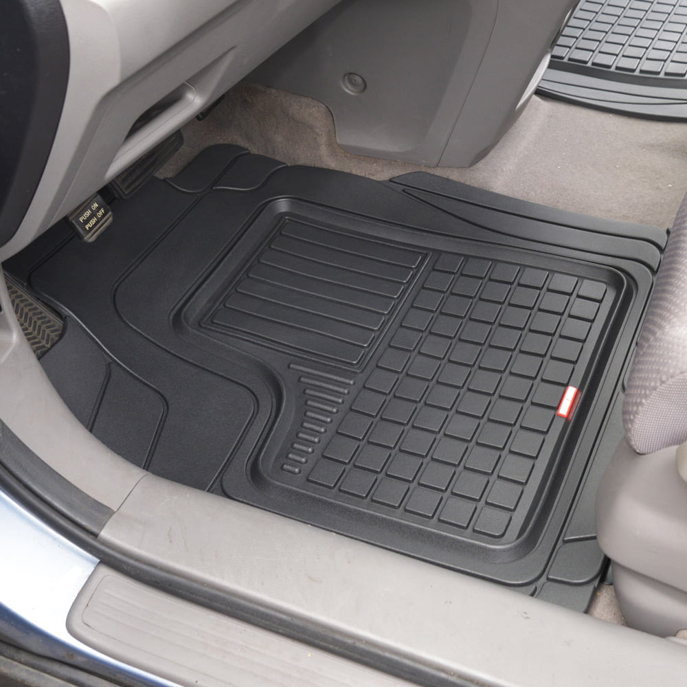 Motor Trend Performance Plus Rubber Car Floor Mats - Heavy Duty Semi-Custom All-Weather Liners - 4pc Set