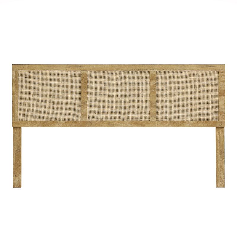 LuxenHome Oak Finish Manufactured Wood With Natural Rattan Panels Headboard， King