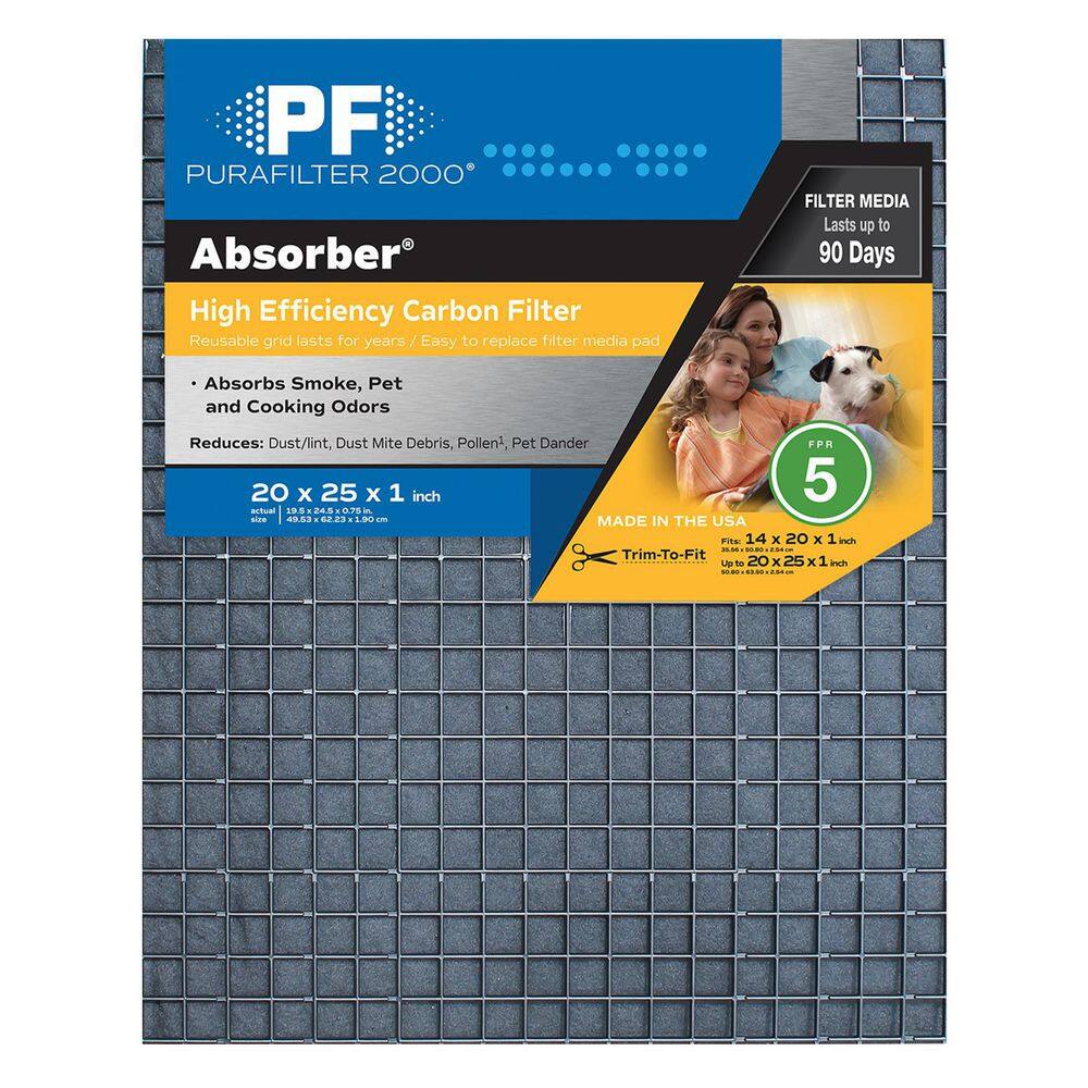 PURAFILTER 2000 20 in. x 25 in. x 1 in. Cut to Fit-Electro wCarbon Air Filter FPR 5 PFODOR2025FPR