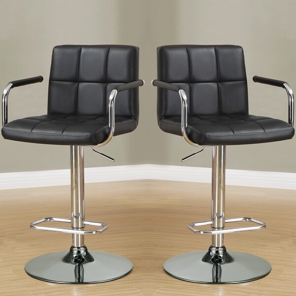 Modern Black Leatherette Adjustable Swivel Stool with Chrome Pedestal Base