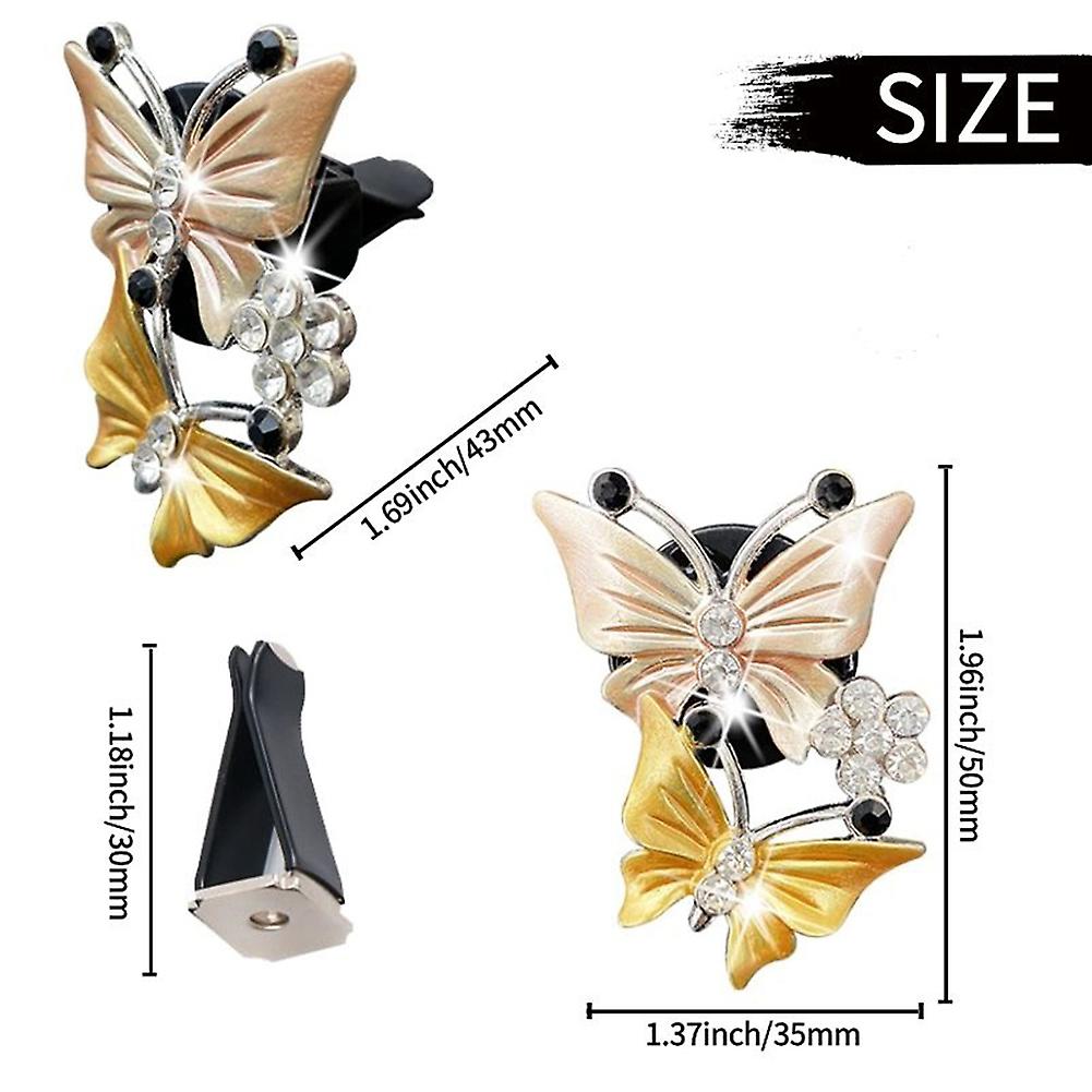 Air Vent Clip Charm Bling Crystal Air Freshener Dual Butterfly Shaped Rhinestone Oil Diffuser Clip Car Accessory For Women Auto Interior Decor Blue