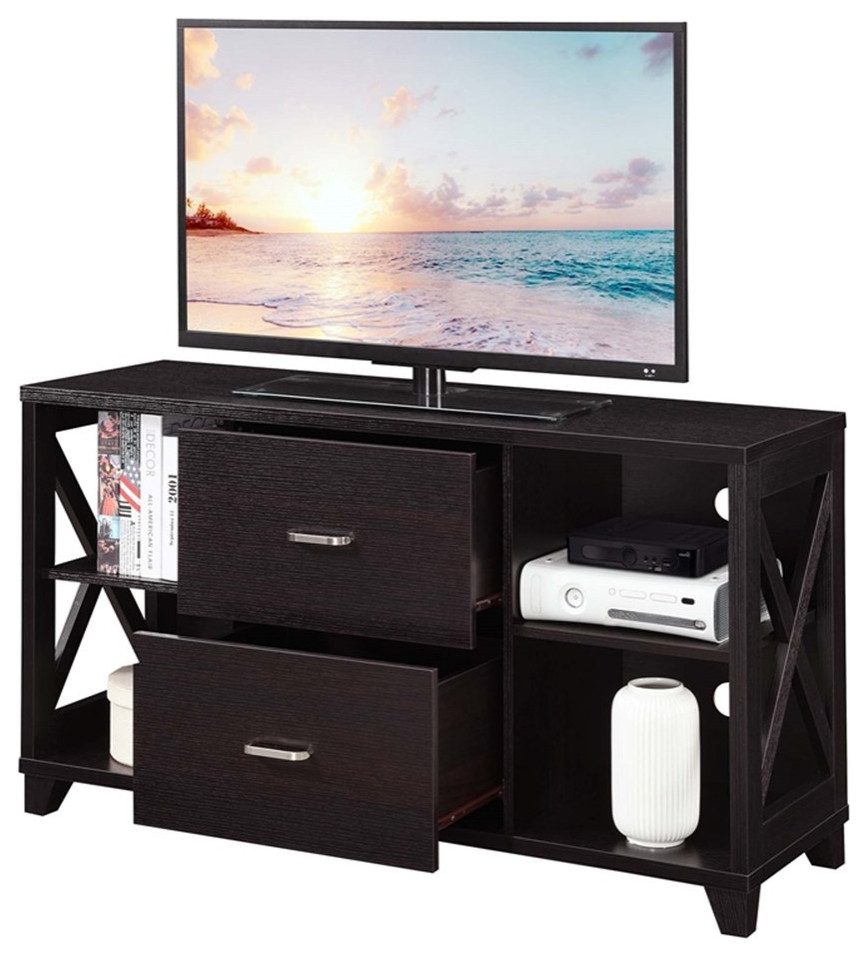 Oxford Deluxe Two Drawer TV Stand with Shelves in Espresso Wood Finish   Transitional   Entertainment Centers And Tv Stands   by Homesquare  Houzz