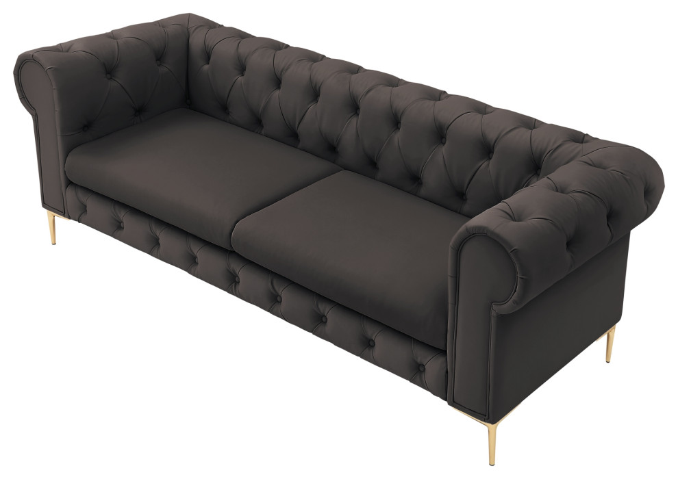 Nicole Miller Geraldine Sofa Button Tufted  3 Seat  Leather PU   Midcentury   Sofas   by Inspired Home  Houzz