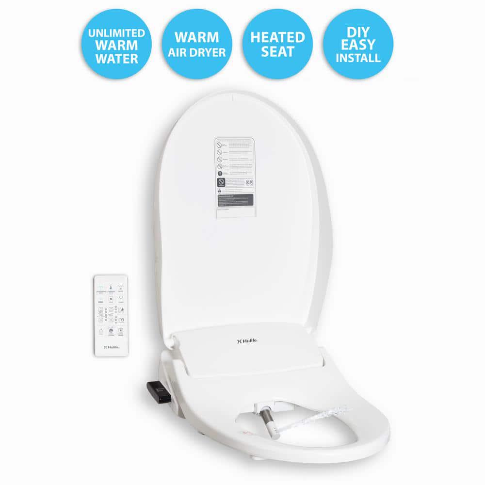 Hulife Electric Bidet Seat for Elongated Toilet with Unlimited Heated Water Heated Seat Dryer Remote Control in White