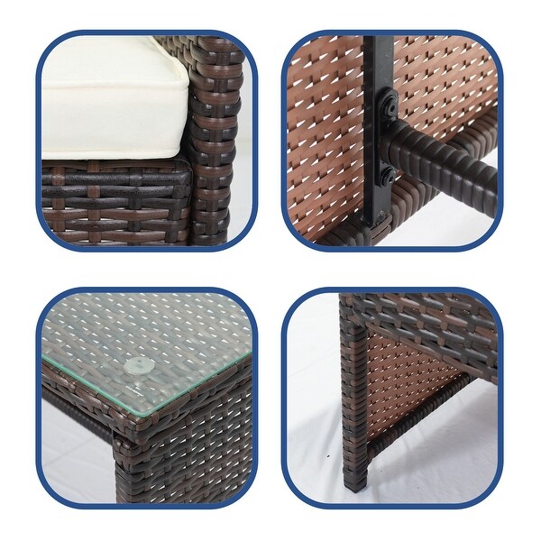 4 PCS Wicker Patio Conversation Set Sofas Glass Coffee Table - Overstock - 37372359