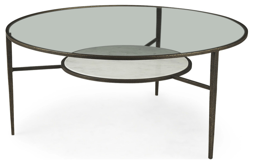 Iron Glass And Marble Round Coffee Table   Contemporary   Coffee Tables   by HomeRoots  Houzz