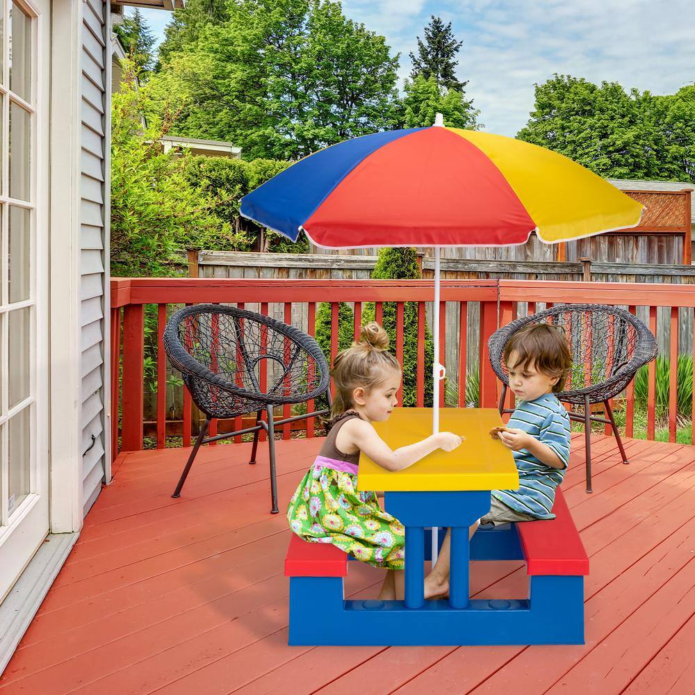 Nyeekoy Kids Picnic Table Set with Removable Umbrella and Bench for Backyard Patio TH17N0850