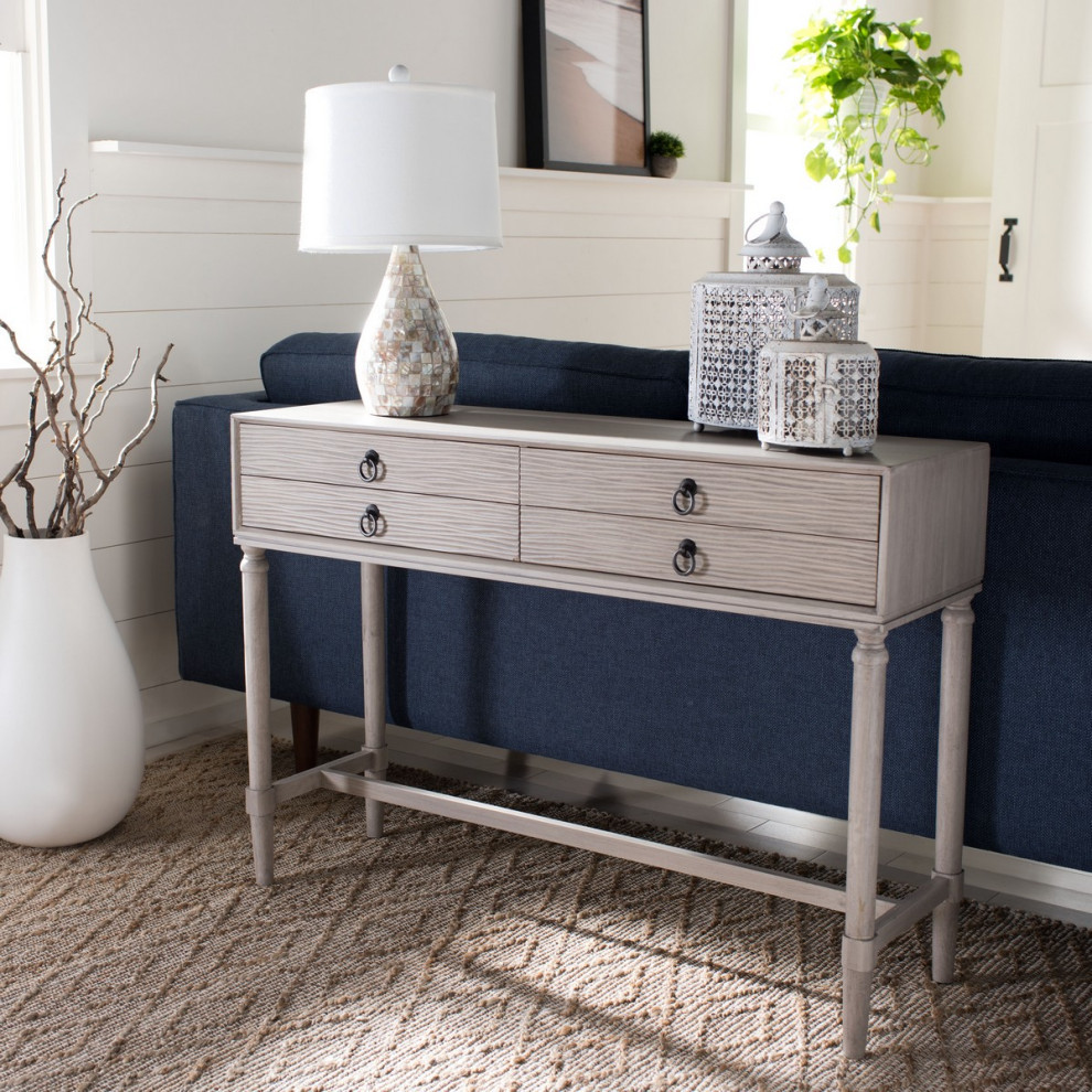 Elton 4 Drawer Console Table Distressed Greige   Modern   Console Tables   by Virgil Stanis Design  Houzz