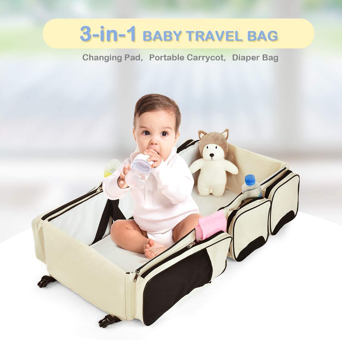 3 in 1 Portable Baby Travel Bag with 3 Storage Pockets