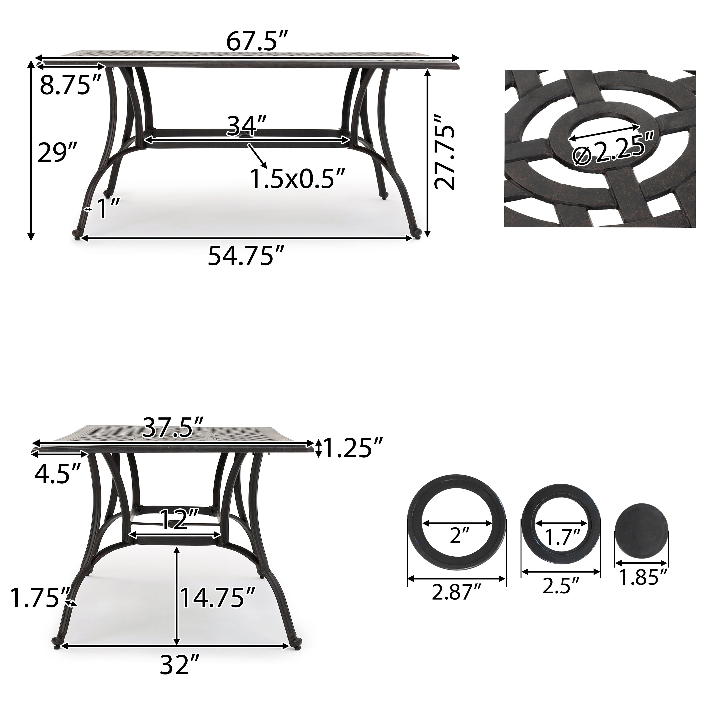 Fonzo Outdoor Bronze Cast Aluminum Rectangular Dining Table (ONLY)