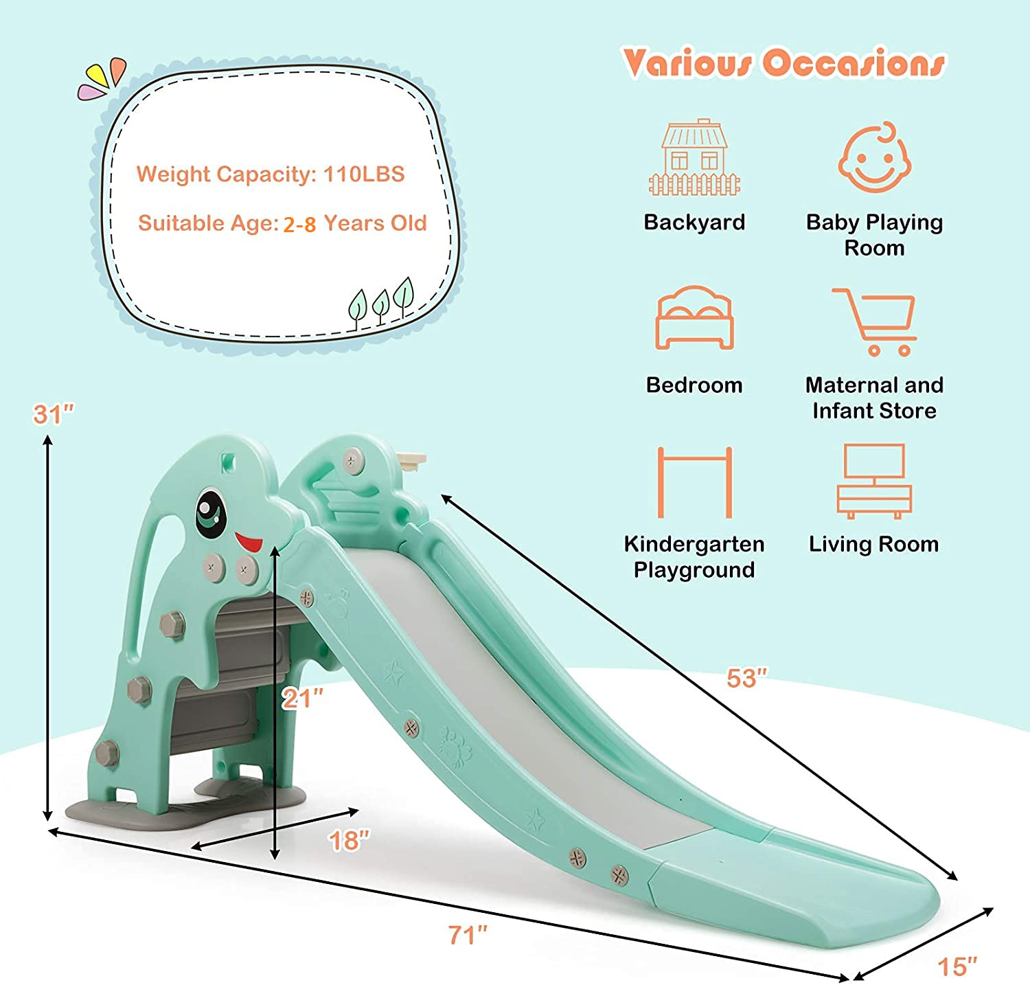 BABY JOY 3 in 1 Slide for Kids, Toddler Large Play Climber Slide PlaySet with Extra Long Slipping Slope