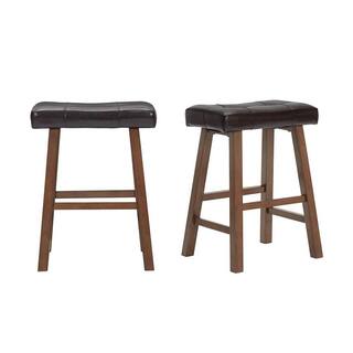 StyleWell Backless Saddle Seat Faux Leather Upholstered Counter Stool in Dark Brown (Set of 2) DP18027