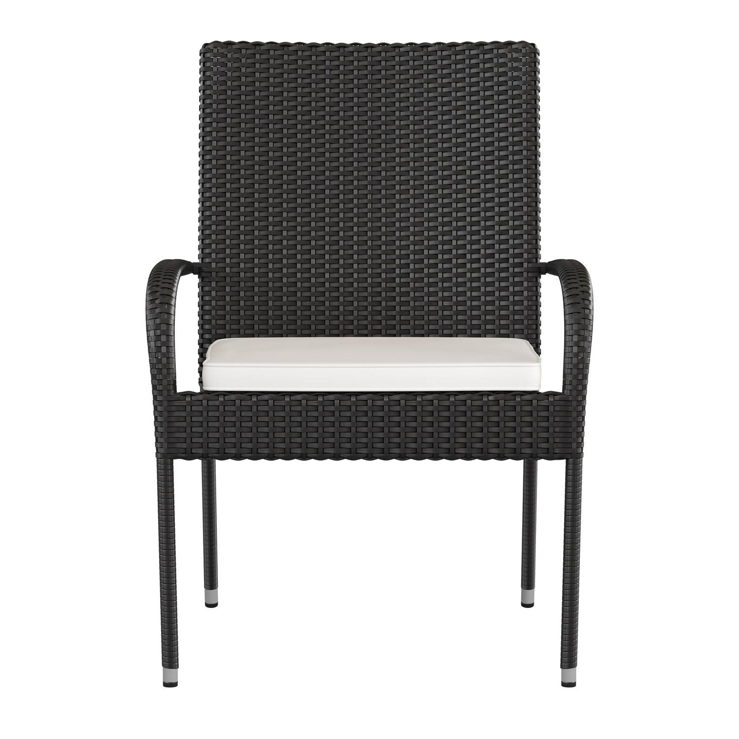 Flash Furniture Maxim Set of 2 Stackable Indoor/Outdoor Black Wicker Dining Chairs with Cream Seat Cushions  Fade and Weather-Resistant Materials