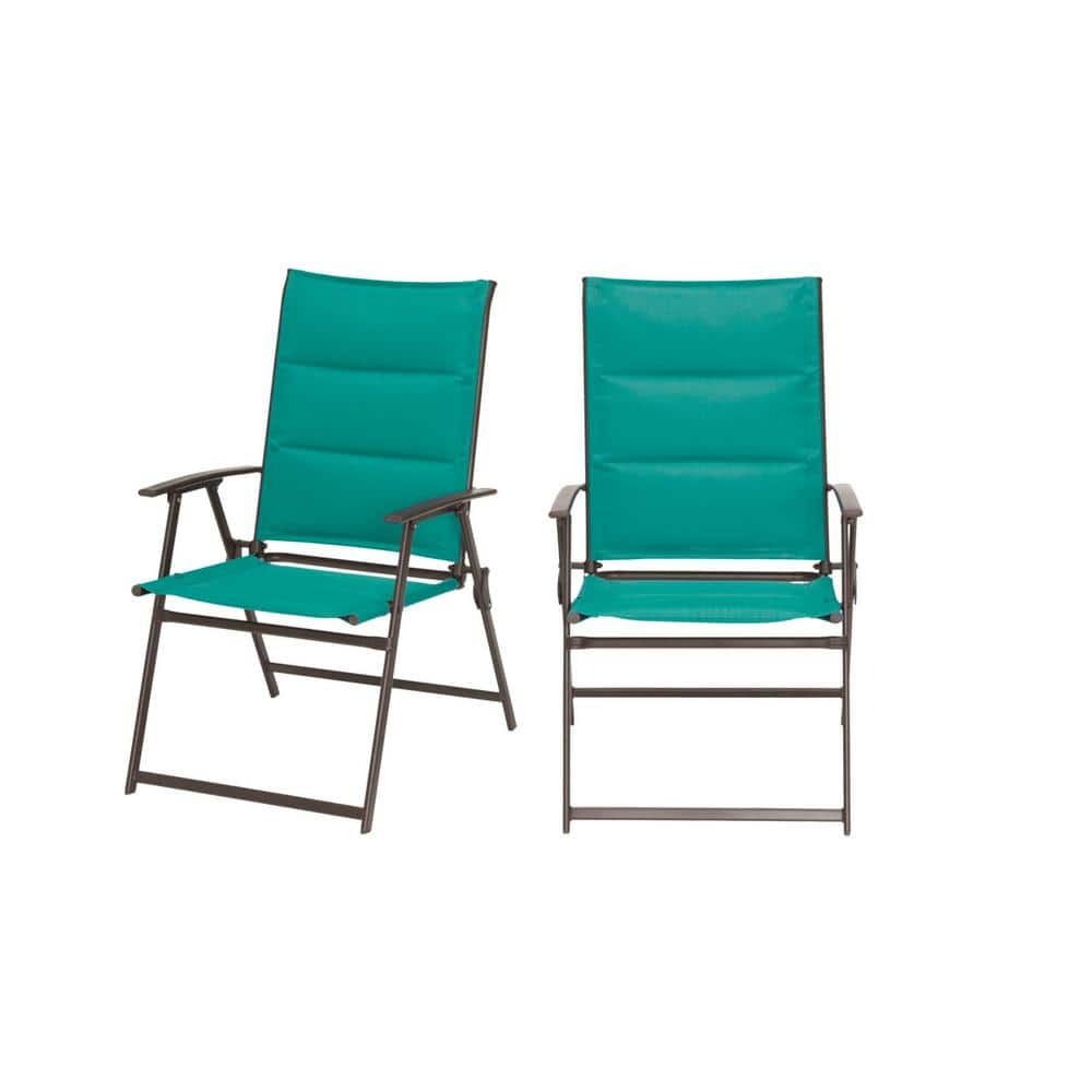 StyleWell Mix and Match Steel Padded Sling Folding Outdoor Patio Dining Chair in Emerald Coast Green (2-Pack) FDS50249-2PK-EC