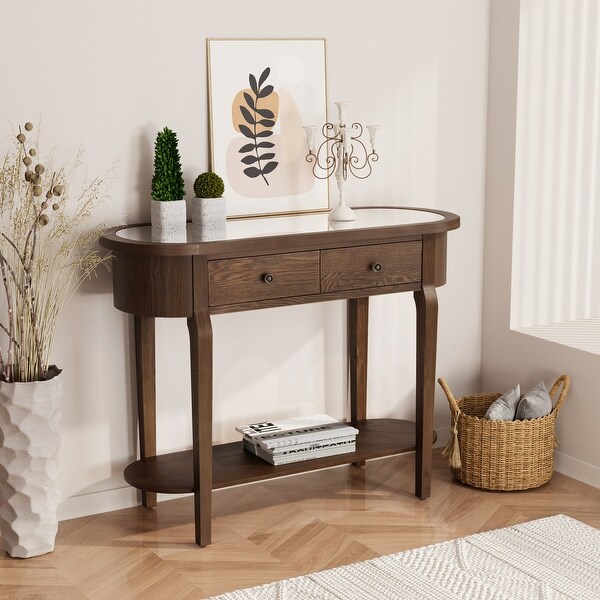 COSIEST Rustic Solid Wood Mirrored Console and Accent Table