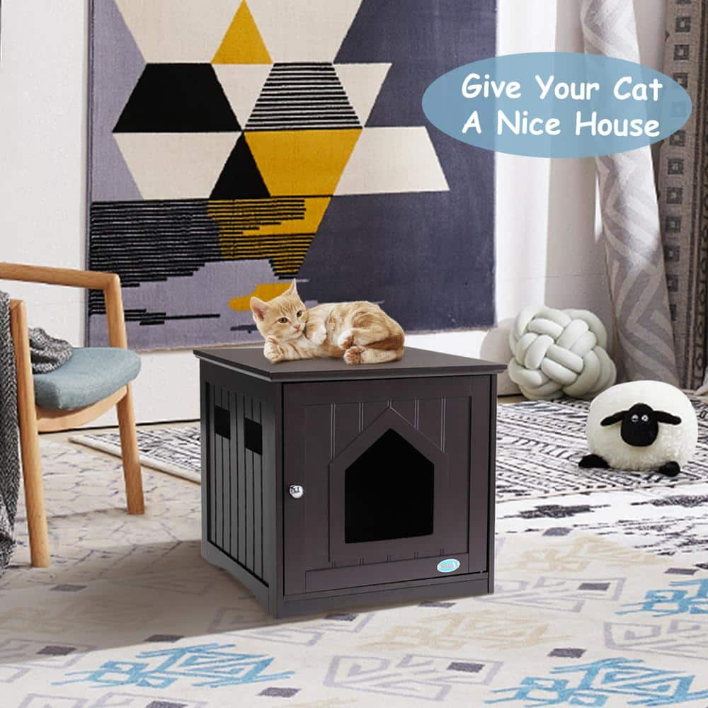 COZIWOW Wooden Cat House and Litter Box Enclosure Nightstand with 4 Vents, Brown CW12G0310