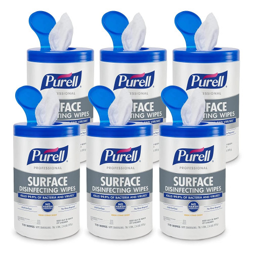 PURELL Professional Surface Disinfecting Wipes， 7 x 8， Fresh Citrus， 110/Canister， 6 Canister/Carton (934206CT)