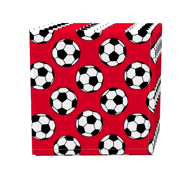 Napkin Set of 4， 100% Cotton， 20x20， Soccer Balls Red