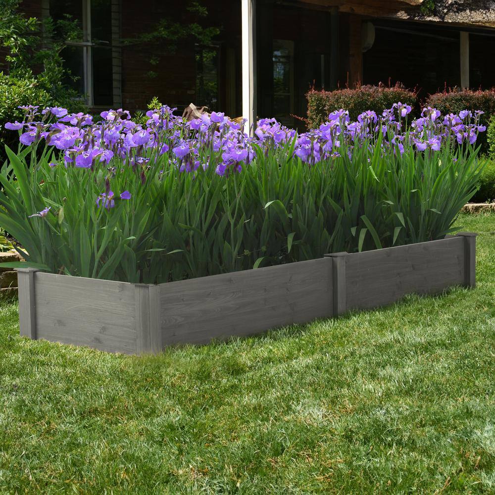 Siavonce 10 in. x 28 in. x 96 in. Gray Over Ground Wooden Raised Garden Bed Large Long Planter Box for Outdoor Tool-Free Assembly DJ-ZX-D46981261