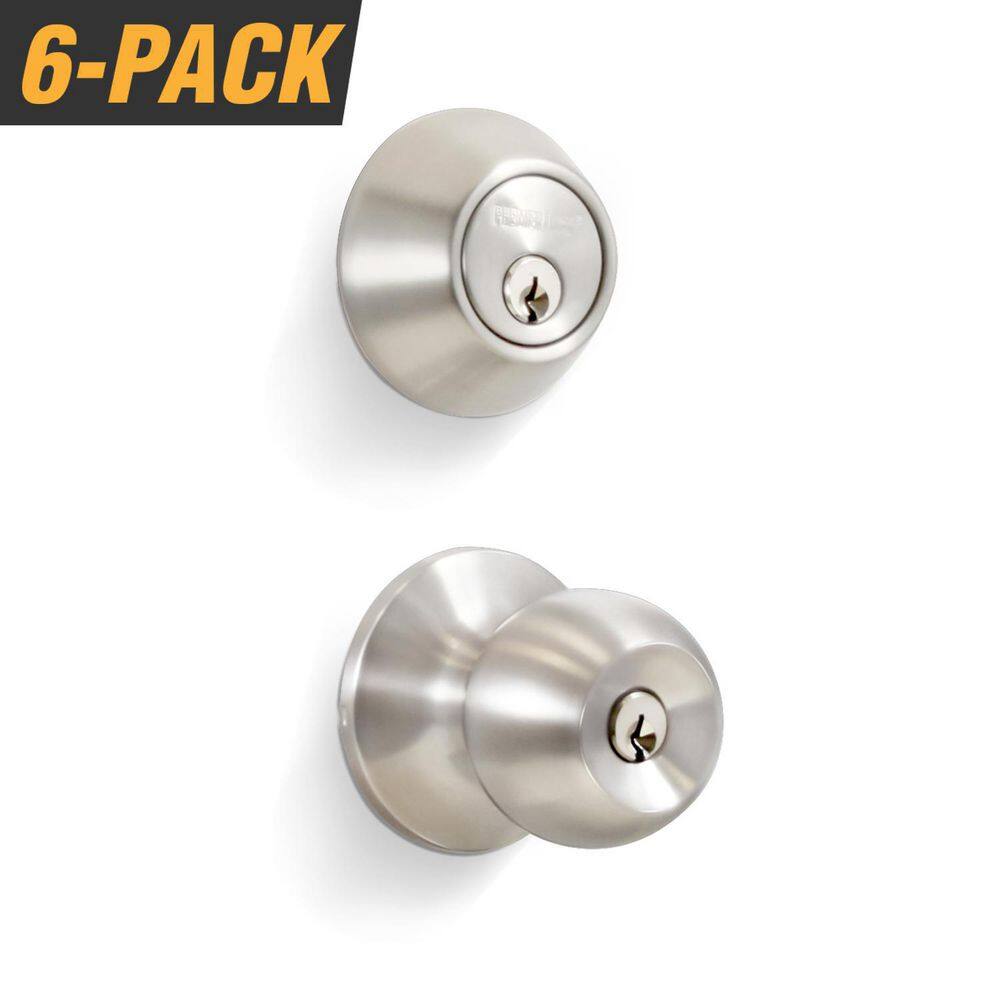 Premier Lock Stainless Steel Entry Door Knob Combo Lock Set with Deadbolt and 36 Keys Total (6-Pack Keyed Alike) ED03-6