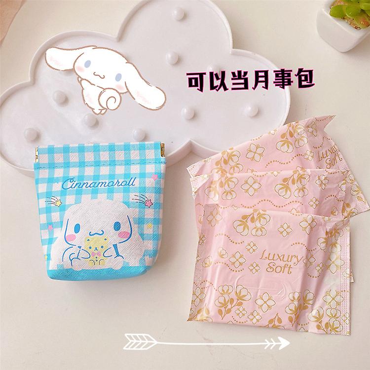 Born Pretty Kawaii Sanrios Cinnamonroll Kuromi My Melody Pu Elastic Buckle Sanitary Napkin Storage Bag Cartoon Coin Purse Makeup Organizer