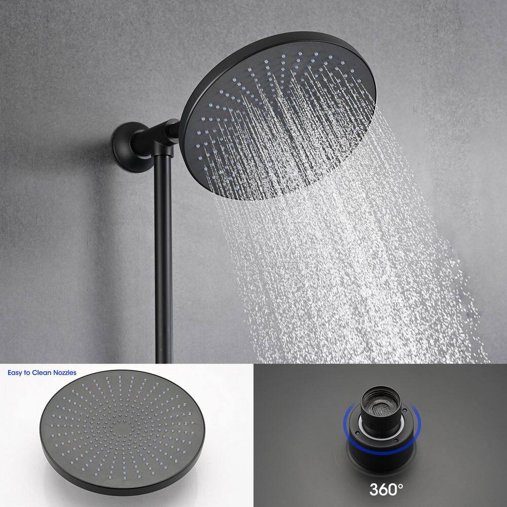 cadeninc 5-Spray Patterns 10 in. Round Hand Shower with Wall Mount Dual Shower Head and Handheld Shower Head in Matte Black Koo-LQW1-2131