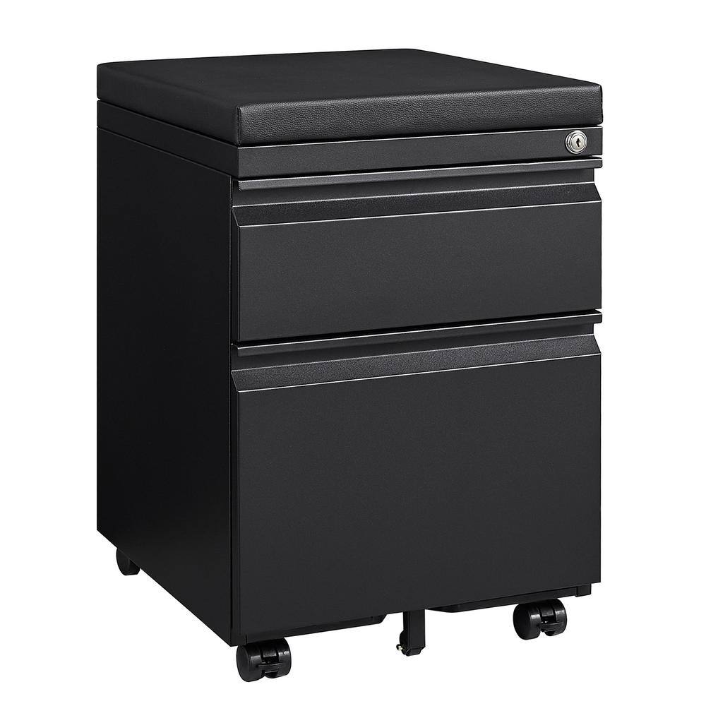 Black 2-Drawer 22 in. x 15 in. x 17 in. Metal Mobile Pedestal File Cabinet Locking Filing Cabinet with Wheels FY-W124768174