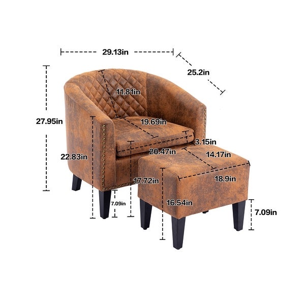 Accent Chair with Ottoman， Mid Century Modern Barrel Chair Upholstered Club Tub Round Arms Chair for Living Room