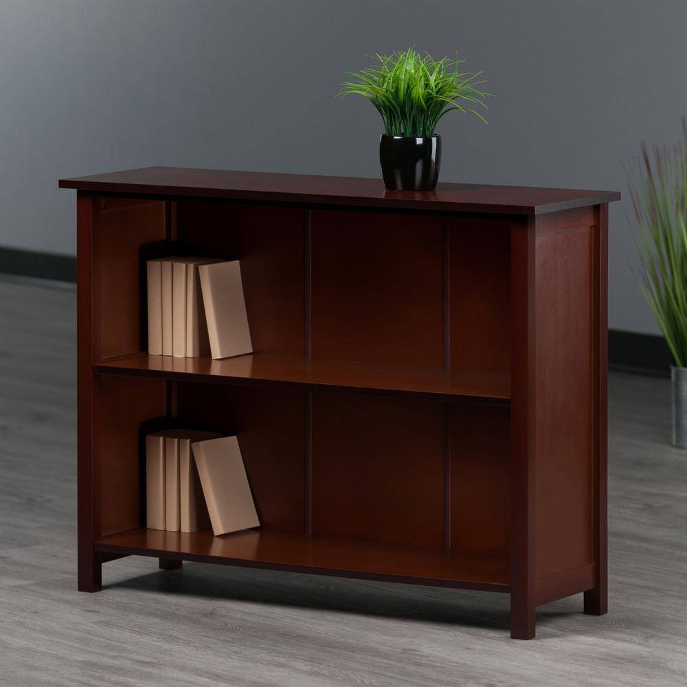 Winsome Wood Milan 2-Section Bookcase Wide Shelf Walnut 94539