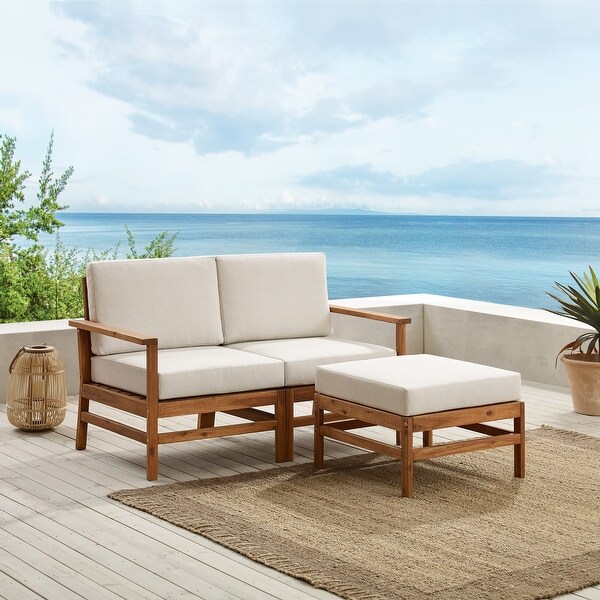 Middlebrook Solid Acacia Patio Love Seat and Ottoman