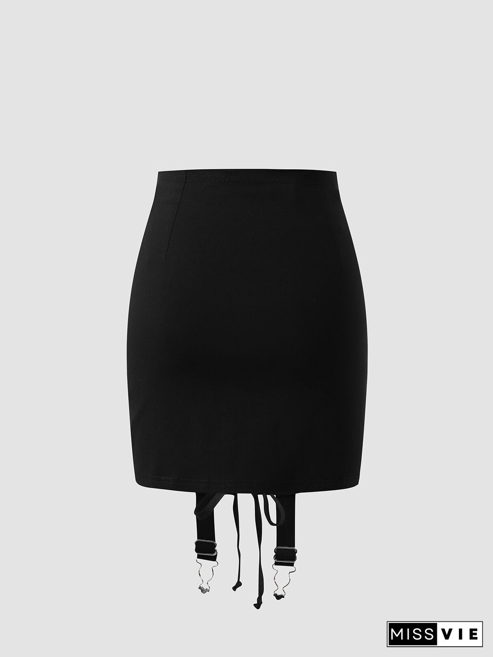 Solid Lace Up Invisible Zip Skirt For Women