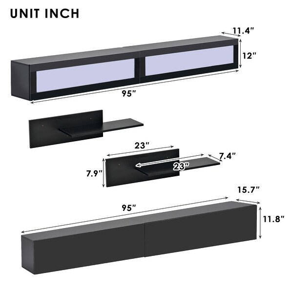 95''W High Gloss RGB LED Wall Mount Floating DIY TV Stand with Modular Assembly