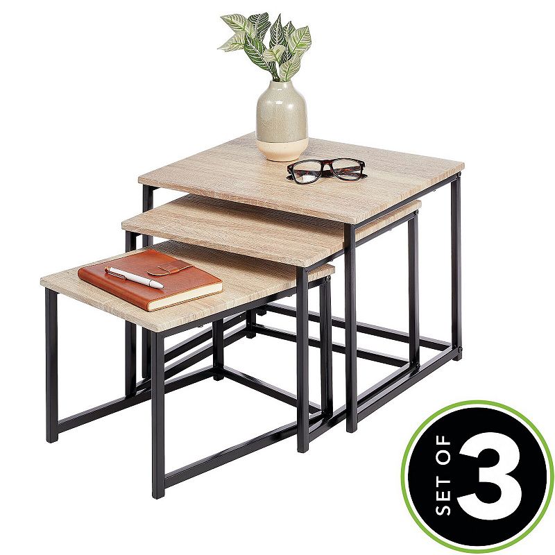 mDesign Modern Farmhouse Decor， Metal Wood End Table - Set of 3