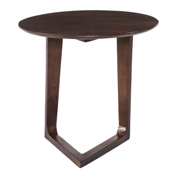 Mango Wood Round Side Table with and Cantilever Base， Brown