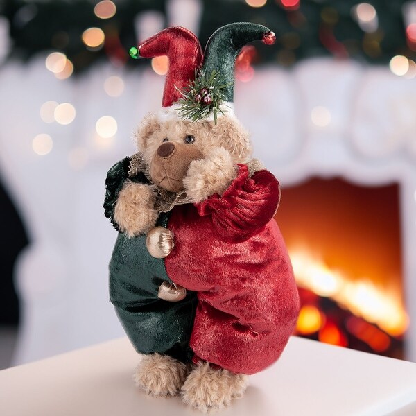 Christmas Plush Bear Figurine in Clown Costume