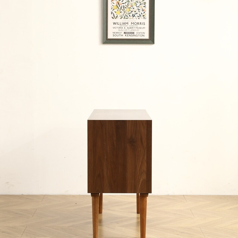 43.3 Inch Sideboard Cabinet with Three Drawers/Walnut Finish/Solid Wood Legs