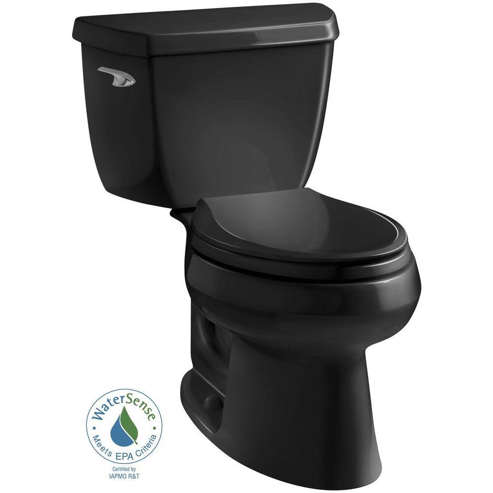 KOHLER Wellworth Classic 2-piece 1.28 GPF Single Flush Elongated Toilet in Black K-3575-7