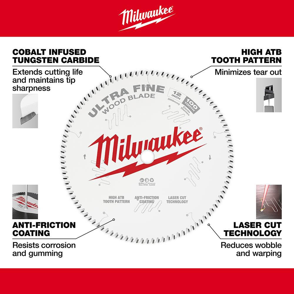 Milwaukee 12 in. 100T Ultra Fine Finish Circular Saw Blade 48-40-1228 from Milwaukee