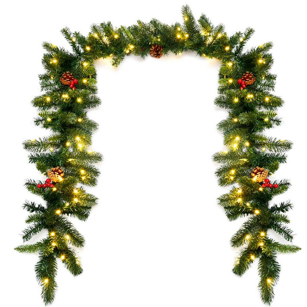 Gymax 9FT Pre lit Christmas Decoration Garland Indoor Outdoor w/ LED   Green   See Details