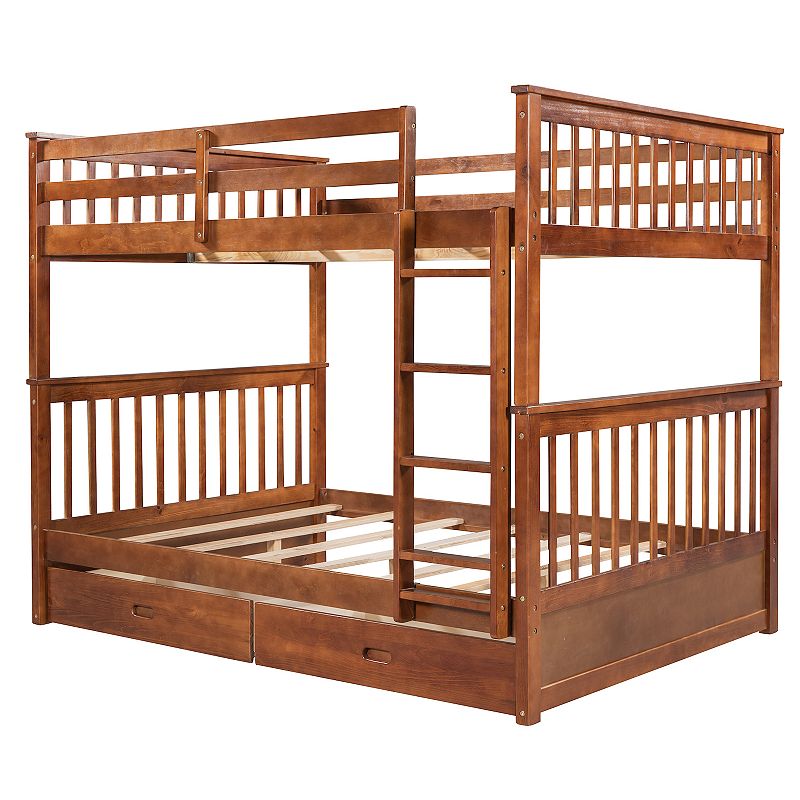 Merax Full Size Bunk Bed with Ladders and Two Storage Drawers