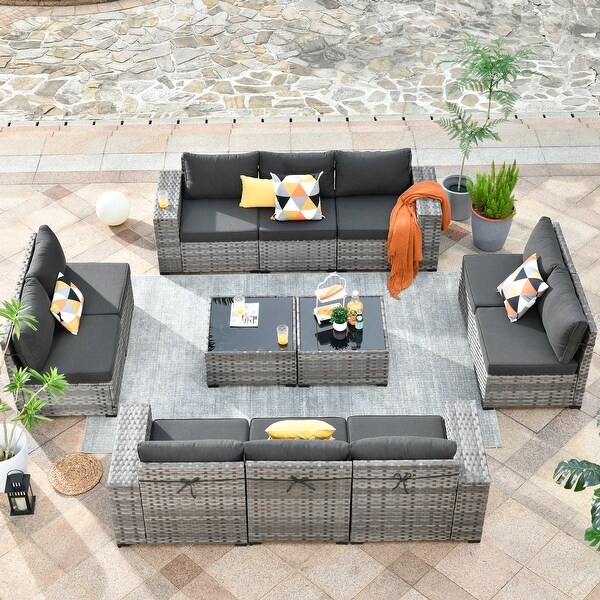 HOOOWOOO 12Piece Outdoor Patio Furniture Modular Wide Armrest Sectional Sofa Set