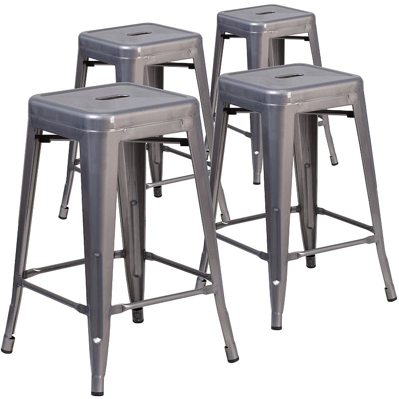 Emma and Oliver 4 Pack 24'' High Backless Metal Indoor Counter Height Stool with Square Seat